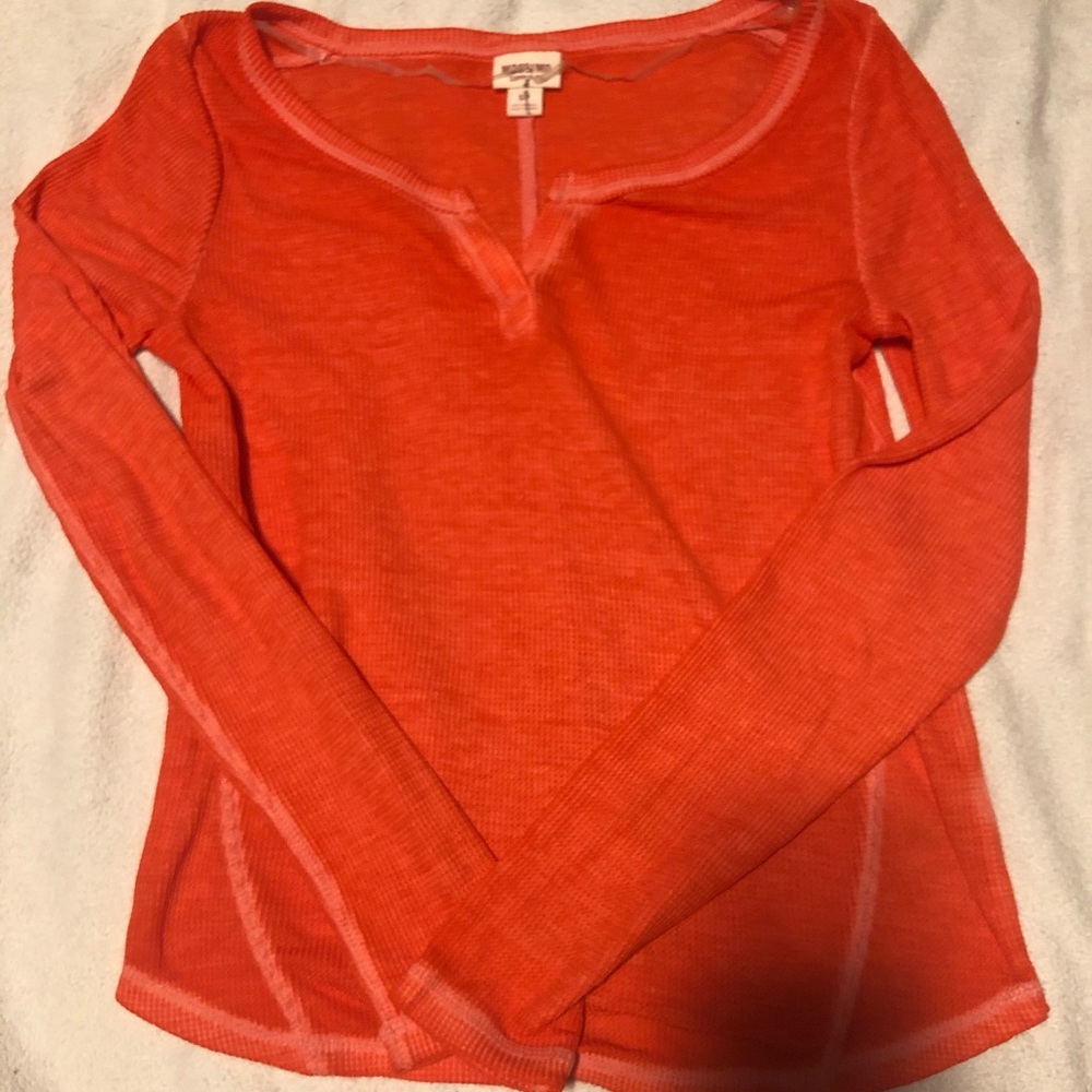 *6 for $10!* Orange Textured Grid V Neck Longsleeve Comfy Top